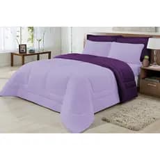 Edredom Dupla Face 100% Algodão Malha Casal Padrão 01 Peça Lilas e Roxo