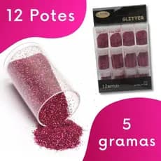 Glitter Rosa Escuro - Purpurina Para Artesanato - Kit C/ 12 Potes - Kaftor