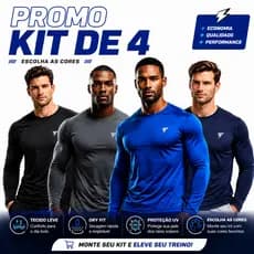 Kit com 4 Camiseta Uv Segunda Pele Proteção Solar Fator 50+ Cores Variadas Manga Longa Masculina