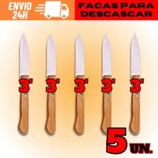 KIT 5 Facas Para Descascar Legumes E Frutas De Aço Inox Com Cabo De Madeira Nº3 Envio Rápido