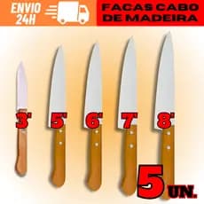 KIT 5 Facas De Aço Com Cabo De Madeira N°8 Nº7 Nº6 Nº5 Nº3 Envio Rápido