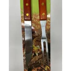 Kit Churrasco Garfo e Faca Inox e Madeira 2 Peças