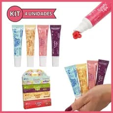 Kit 4 Hidratante Labial Lip Balm com Cor Efeito Gloss e Hidratação Intensa Candy Lips