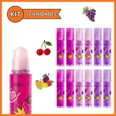 Kit 12 Lip Gloss Brilho Labial Frutas Roll on Hidratante Lembrancinha Maria Pink