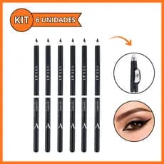 Kit 6 Lápis de Olho e Sobrancelha Preto Com Apontador à Prova D´água Vivai