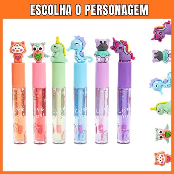 Lip Gloss Brilho Labial Infantil Hidratante Cute Fofo Personagem Vivai