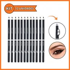 Kit 12 Lápis de Olho e Sobrancelha Preto Com Apontador à Prova D´água Vivai