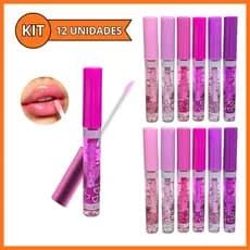 Kit 12 Lip Gloss Brilho Labial Com Partículas de Glitter Lembrancinha Pink 21