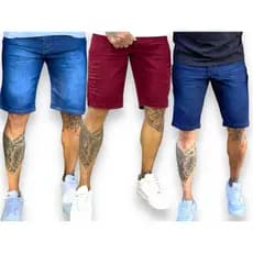 kit 3 bermudas masculina variadas Lisae destroyed e azul 100% algodão bermuda jeans premium bermuda caramelo e vinho
