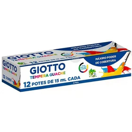 Tinta guache com 12 cores, 15ml, Giotto - CX 1 UN