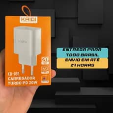 [ORIGINAL] CARREGADOR TURBO PD 20W - KAIDI - KD-108 - BRANCO - sem cabo