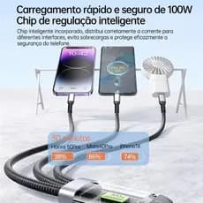 [ORIGINAL] Cabo 3 em 1 TURBO Carregador 100W 6A - Tipo C Iphone Micro USB - Carregamento Simultâneo