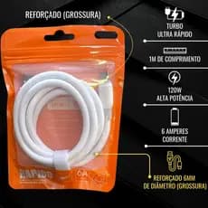 Cabo de Carregamento e Dados 6A REFORÇADO 120W TURBO 1 METRO de COMPRIMENTO 6mm de DIAMETRO