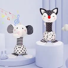 Chocalho De Pelúcia Do Bebê Brinquedo Macio Stuffed Animal Com Mordedor BB Som Brinquedos De Papel De Desenvolvimento Infantil Aperto De Mão Black & White Para Recém-Nascidos 0-12 Meses