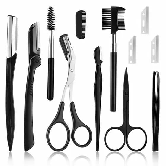Kit De Navalha De Sobrancelha 12 Peças Conjunto De Preparação Corte Para Mulheres Inclui Aparador Facial Navalhas Faciai