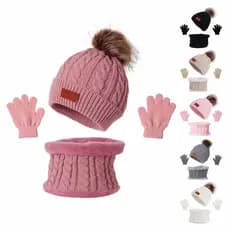 3PCS Kids Hat Scarf Gloves Set Winter Beanie Com Luvas De Lenço De Inverno Velo Quente De Malha Grossa Forrado Para Meninas De 1-5 Anos Toddler
