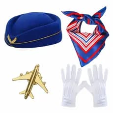 4 Pçs Feminino Comissário De Bordo Traje Acessórios Aeromoça Chapéu Cachecol Conjunto Cosplay Prop Para O Natal Hallowee