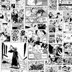 Papel Parede Adesivo Mangá Anime Estampa Quadrinhos Preto Branco Decoração Geek Jovem Trend Quarto Sala