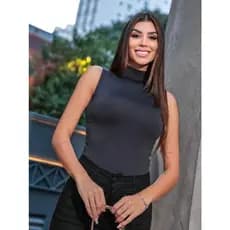Blusa Gola Alta Regata Sem Manga Camisa Básica Para Trabalhar