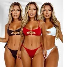 Biquíni Cropped Feminino Fio Dental Básico Lacinho e Decotado Argolas Sensual Discreto