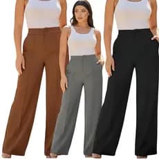 Calça Pantalona Feminina Com Botão e Elástico Na Cintura Tecido Duna Premium Alfaiataria