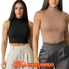 Cropped Feminino Gola Alta -Rolê -Blusinha Básica Canelada 2025