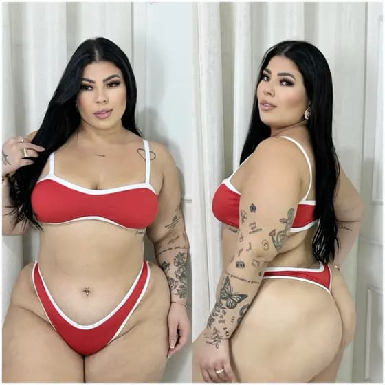 Conjunto de Biquini Feminino Plus Size Fio Dental Asa Delta Cavado Top sem Bojo Lançamento de Verão