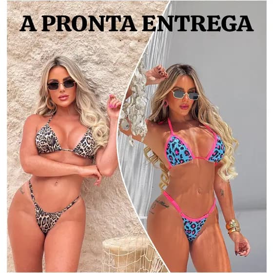biquíni fita feminino sem bojo onça animal print /j - regulável -com forro não fica transparente