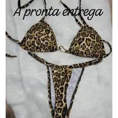 conjunto de biquíni fita -  animal print - com bojo e fivela - top para curtir no verão - regulável