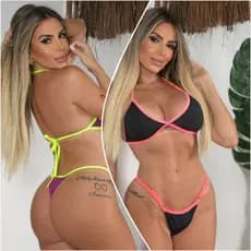 conjunto de biquíni fita - fio dental - com bojo - regulável - suplex