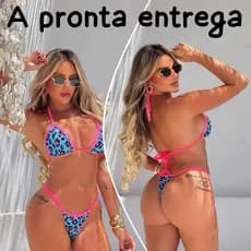 biquíni fita sem bojo animal print - fio dental  - com regulador