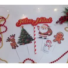 Topo de bolo Feliz Natal, topo Papai Noel, Natal