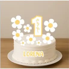 Topo de Bolo Jardim das Margaridas - Floral Amarelo – Festa Infantil Menina, Margaridass Cute