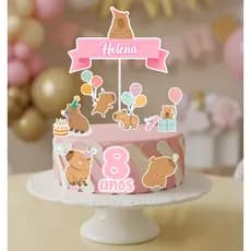 Kit Mesversário menina Capivara ou Topo de bolo de bolo Capivara - Capivara Cute - Rosa