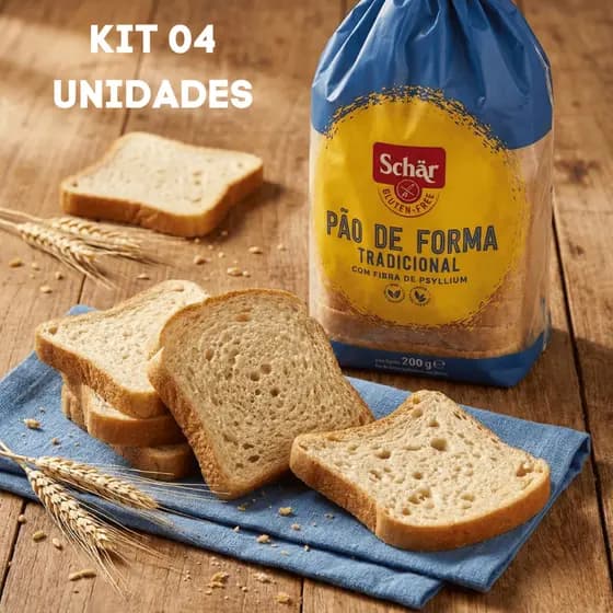 4 Unidades Pão de Forma Tradicional Schar Sem Glúten 200g cada