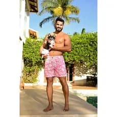 Short masculino tactel com elastano estampado moda praia ferias verão confortável