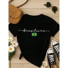 Camiseta Premium 100% Algodão Feminina Brasileira Estampa Minimalista Brasil Aesthetic