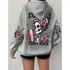 Moletom Blusa de Frio Premium Canguru Mulher Caveira Rosas Paz e Amor Streetwear Unissex