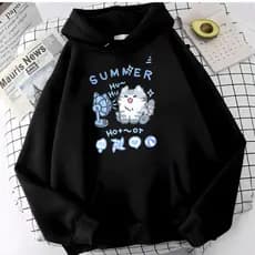 Moletom Blusa de Frio Premium Flanelado Canguru Gato Ventilador Azul Fofo Streetwear
