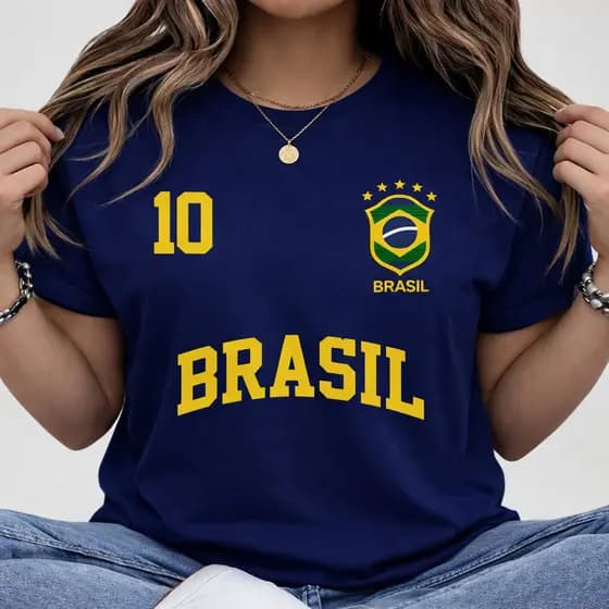Camiseta Premium 100% Algodão Feminina Brasil Copa Bandeira Futebol Camisa 10 Streetwear