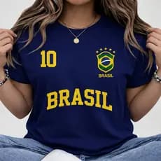 Camiseta Premium 100% Algodão Feminina Brasil Copa Bandeira Futebol Camisa 10 Streetwear