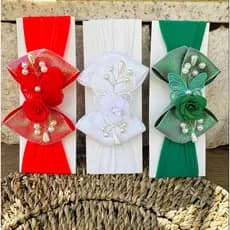 Kit 3 Faixas Larga Tiara Com Laço, Borboletas e Pérolas Delicadeza e Charme Para Bebês