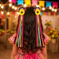 Duplinha Presilha Festa Junina Infantil Com Mini Chapeuzinho e Girassol Ideal para Quadrilhas