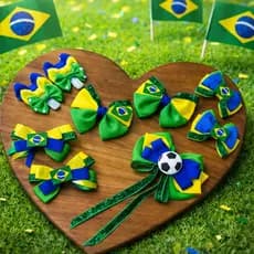 Kit Laços Infantil Brasil Peças Fita Gorgurão Presilha Bico de Pato Verde Amarelo Azul Copa do Mundo