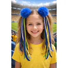 Duplinha de Presilhas Pompom com Fitas Brasil Bico de Pato Copa do Mundo Adulto Infantil e Torcida