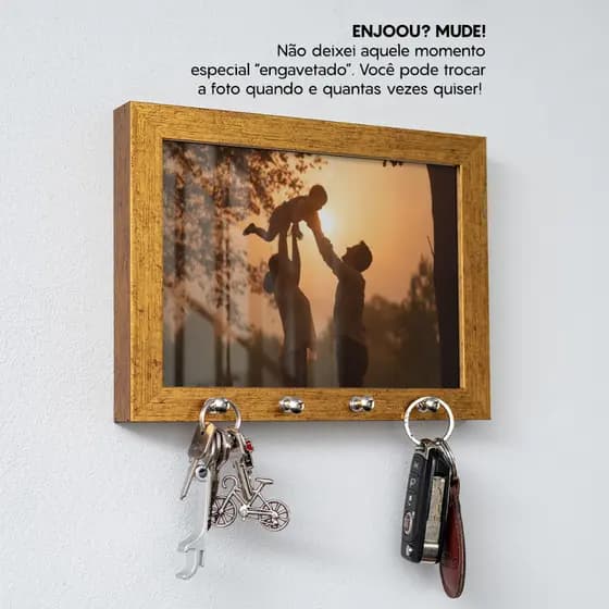 Porta Chave De Parede Criativo 15x21 cm C/ Vidro Foto Decoração Casa Home Sweet Home