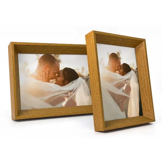 Kit 2 Portas Retrato 10X15 Chanfrada C/ Vidro Moderno Decorativo De Mesa Estante Para Fotos Família