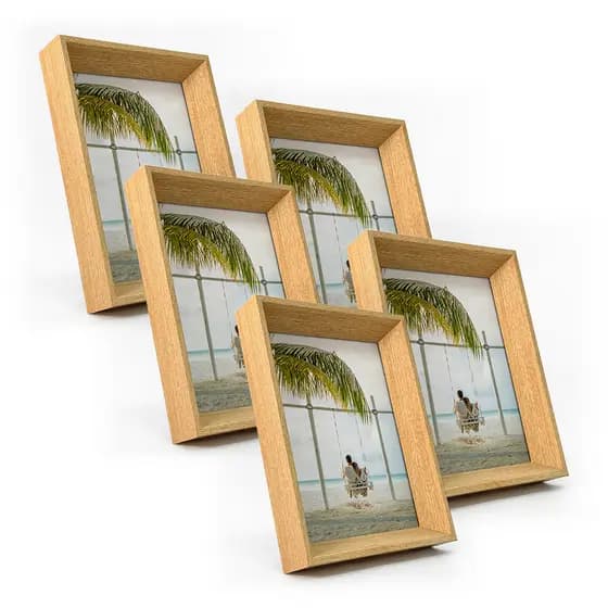 Kit 5 Portas Retrato 10X15 Chanfrada C/ Vidro Moderno Decorativo De Mesa Estante Para Fotos Família