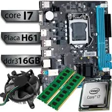 Kit Pl Mãe H61 + Processador I7 2600 + Memória ddr3 16gb + Cooler