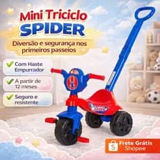 Triciclo Infantil com Haste Gatinha Kemotoca Carrinho de Passeio e Pedal para Bebê 12 Meses